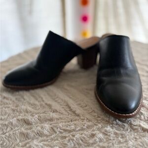 Madewell Black Leather Mules with Wooden Heel